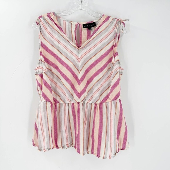 Lane Bryant Tops - Lane Bryant Stripe Linen Blend Peplum Tank Top Pink